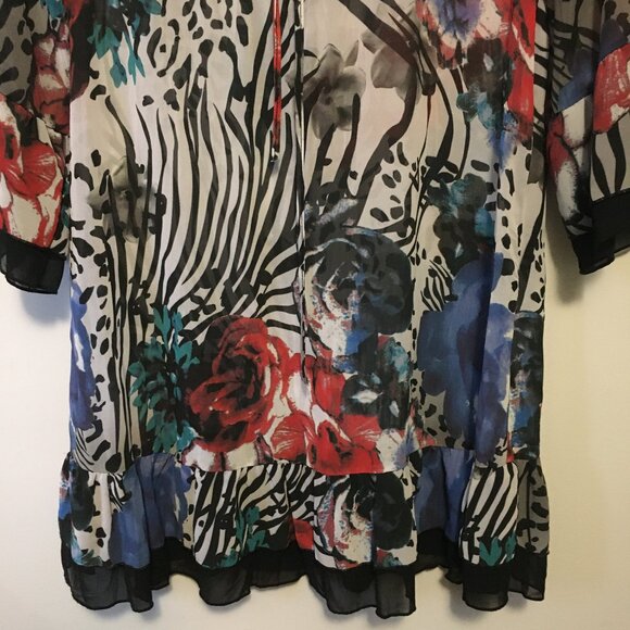 Tricotto Artsy Animal Print Womens Lace Up Bell Sleeve Cover Dress - Picture 4 of 16